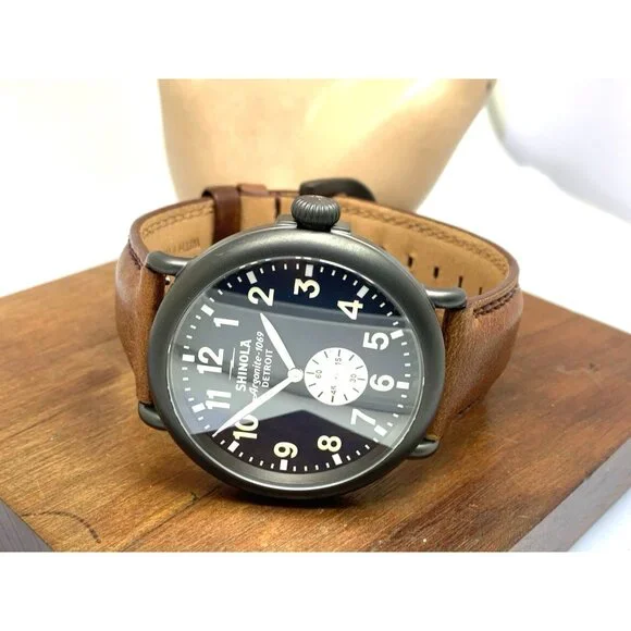 Shinola Men's Watch S0120065287 Runwell Quartz Blue Dial Brown Leather 47mm